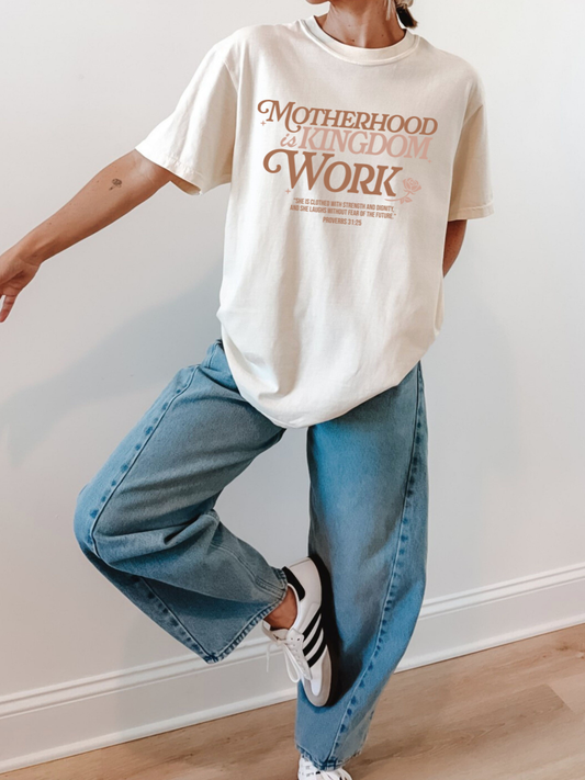 Motherhood is Kingdom Work on Ivory comfort Colors t-shirt