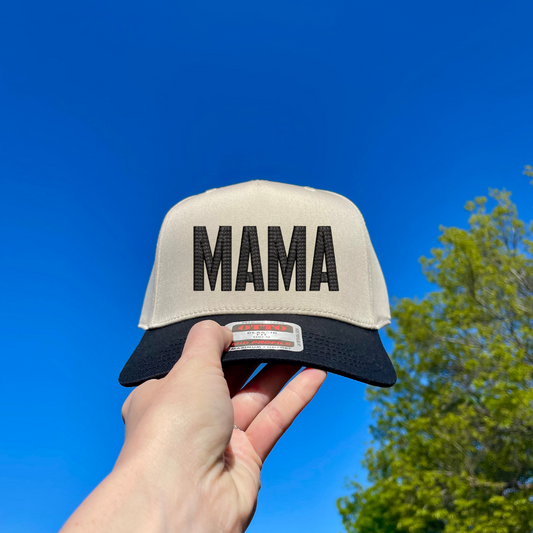 Black and natural Otto hat with Mama embroidered in black bold letters