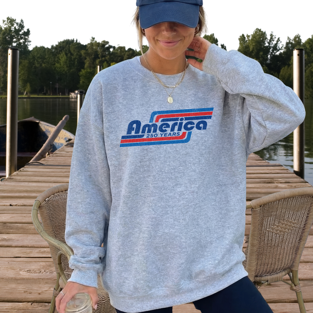 Retro America 250 years white tee shirt with vintage design.