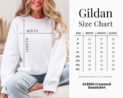 Size Chart for Gildan Crewneck Sweatshirts