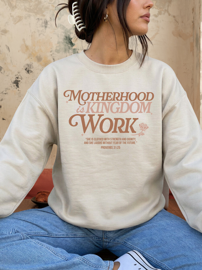 Motherhood is Kingdom Work DTF on Sand crewneck sweatshirt
