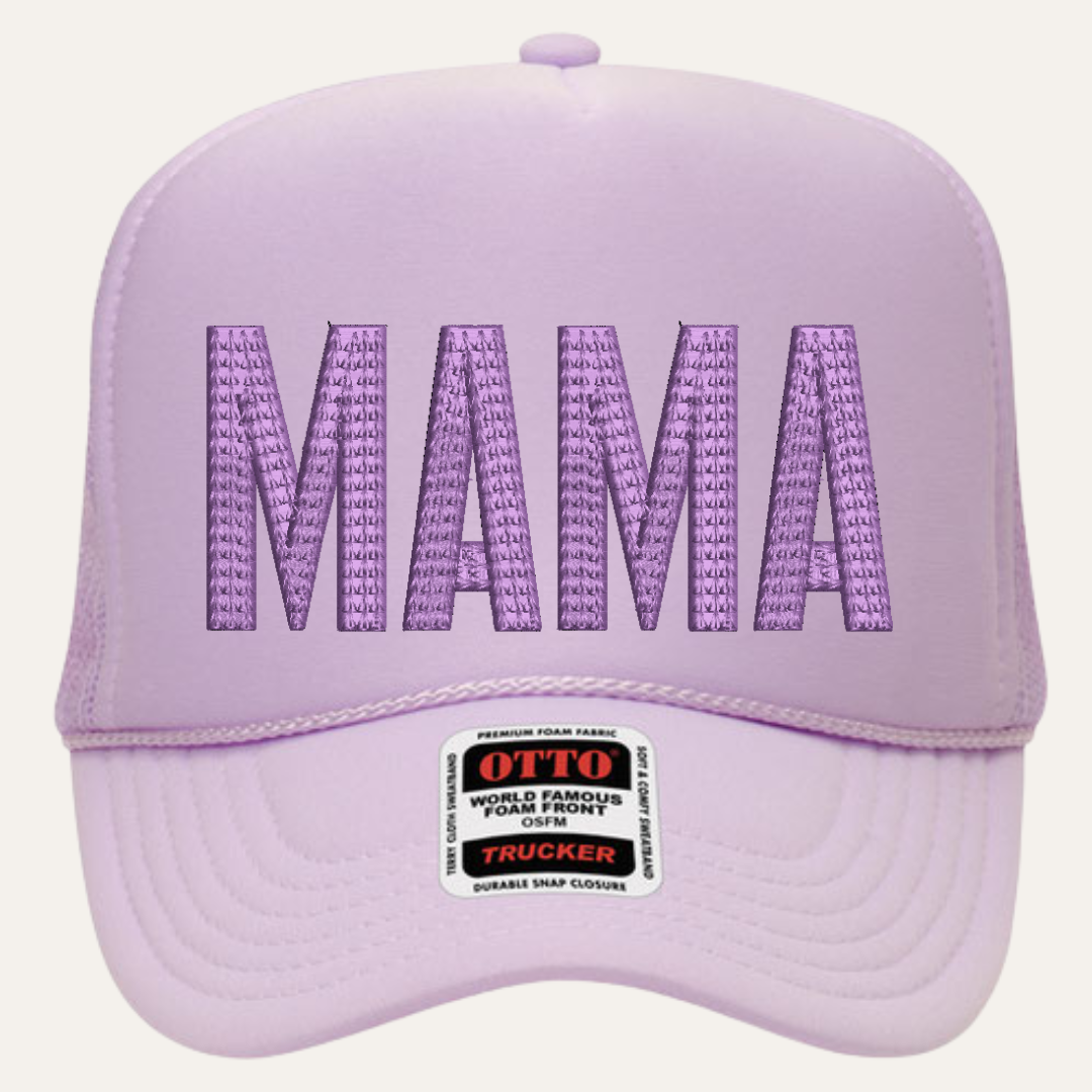 Lavendar Otto hat with Mama embroidered in Lavendar bold letters