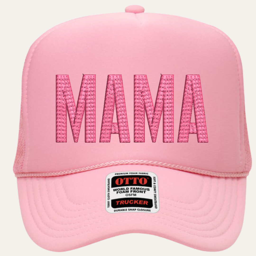 Pink Otto hat with Mama embroidered in pink bold letters