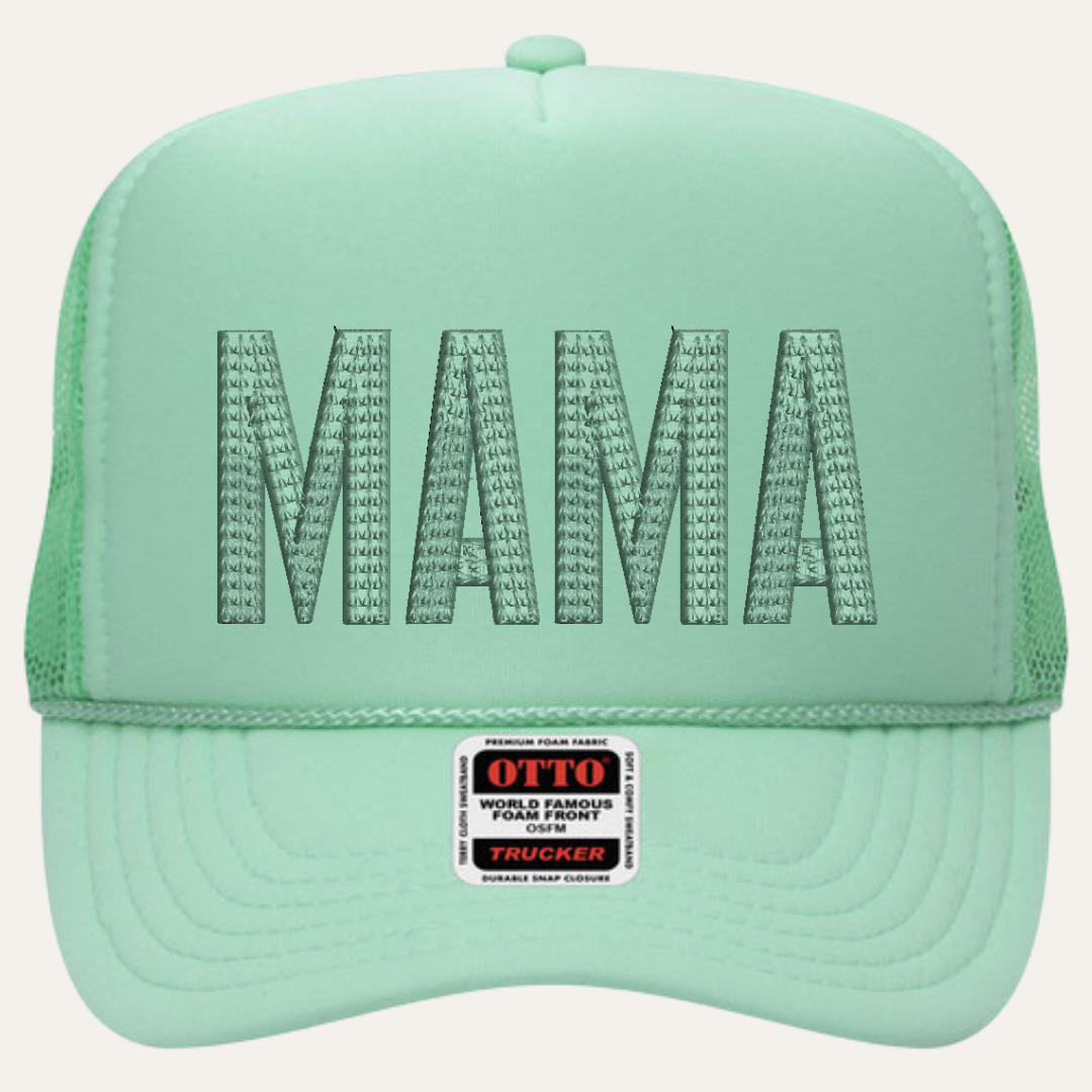 Mint Otto hat with Mama embroidered in Mint bold letters