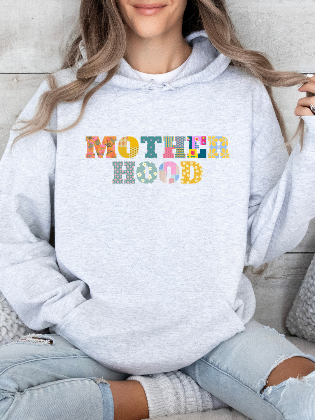 DTF quilted Motherhood gray hoodie