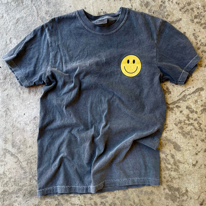 Smiley face on pepper comfort color t-shirt